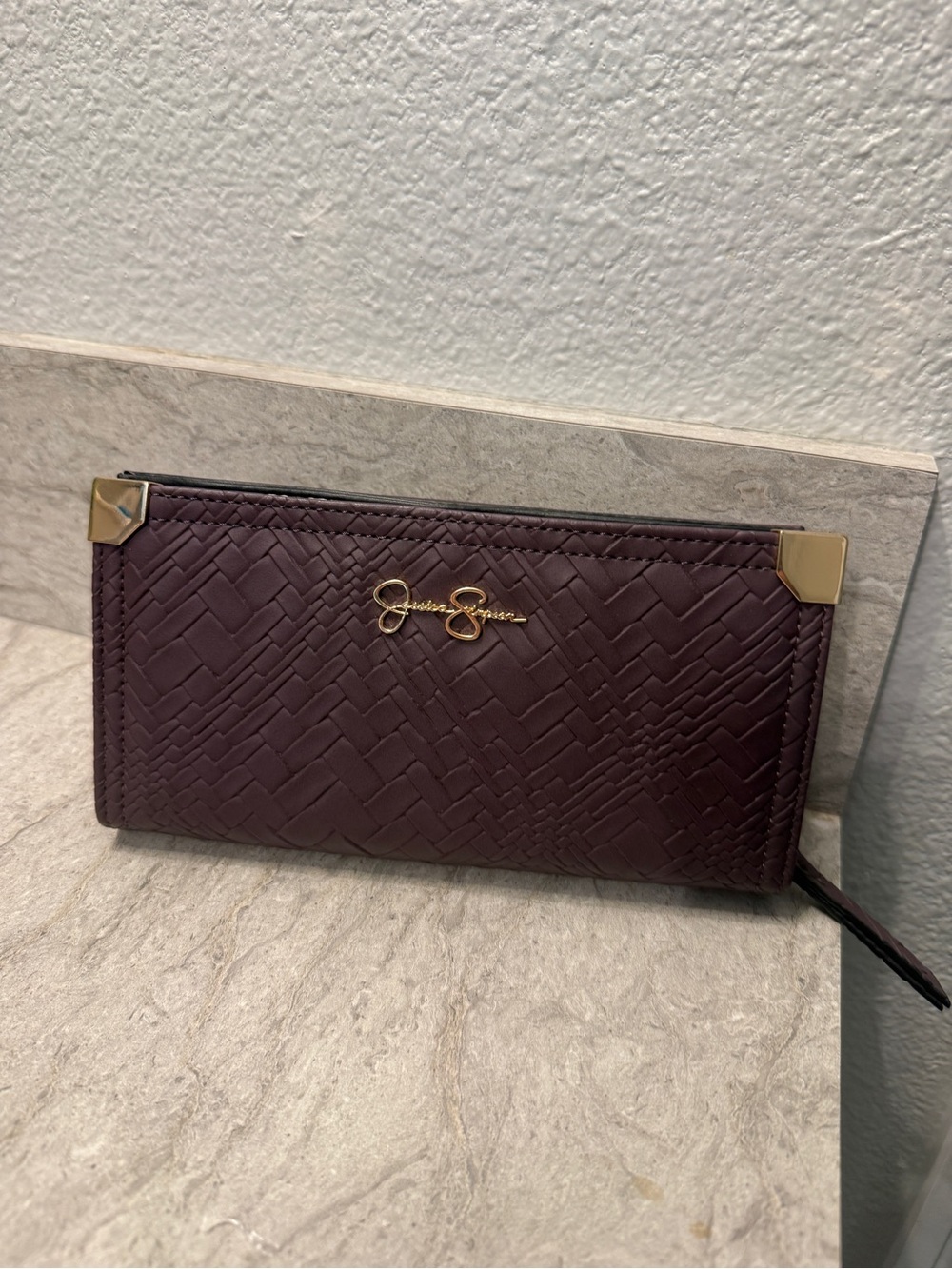 Jessica Simpson Plum Woven Zip-Around Wallet with Gold Accents
